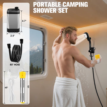 LanBlu portable shower Type-C charging supports flexible power options.