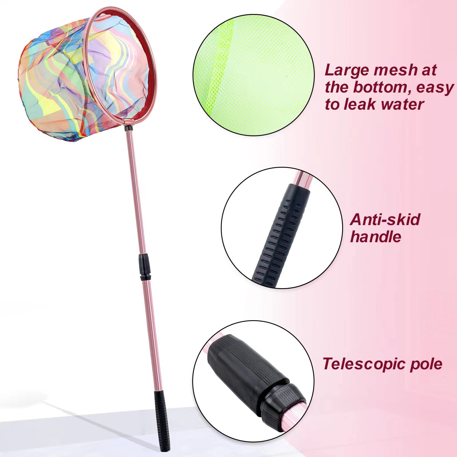 Telescopic extension of Lanboon kids fishing net from 26.8 to 37.4 inches