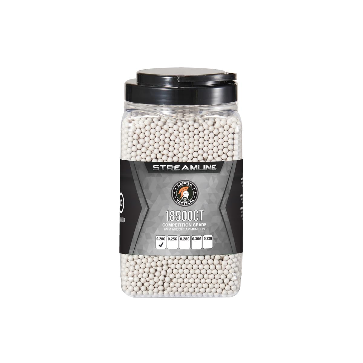 Lancer Tactical 18,500 BBS bucket view shows ample supply for extended games.