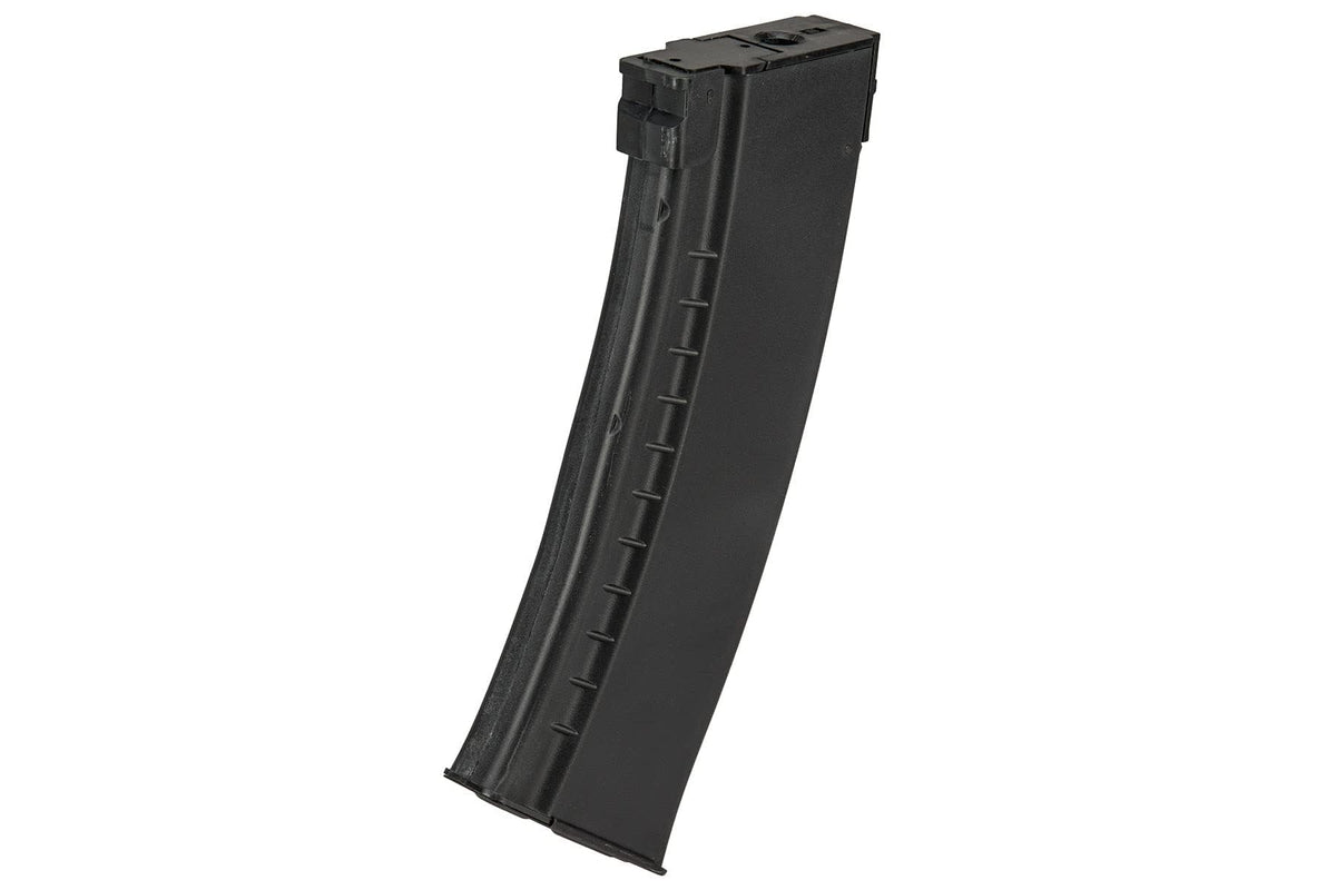 Lancer Tactical 420-round AK hi-capacity magazine in black, side view showing rugged grip texture.