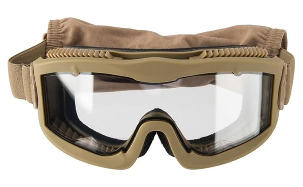 Close-up of Lancer Tactical AERO dual-pane lens emphasizing scratch and fog resistance.