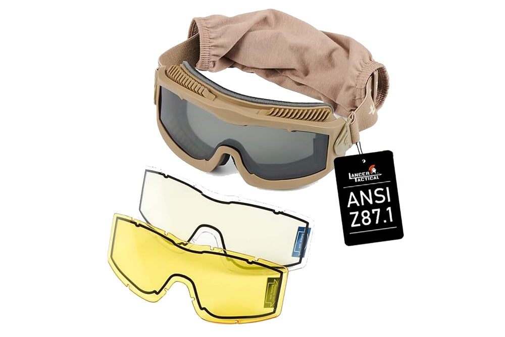 Lancer Tactical AERO dual-pane lenses resist fog and scratches for clearer scenes.