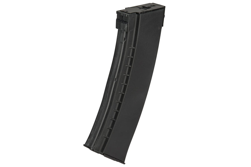 Lancer Tactical AK hi-capacity magazine black body with rugged texture for reliable feeding.