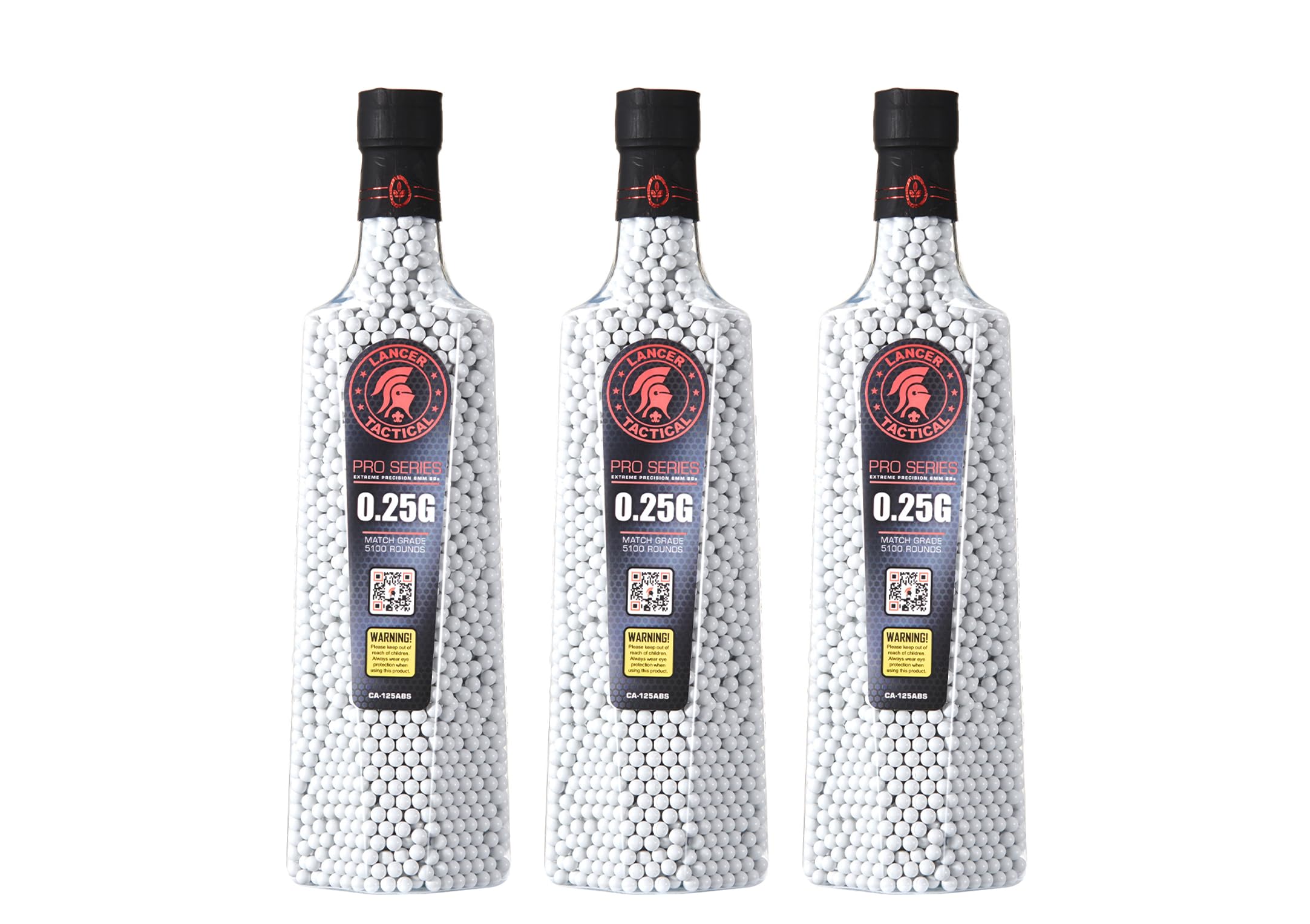 Lancer Tactical three-pack BBS bottles for field-ready 0.25g ammo.