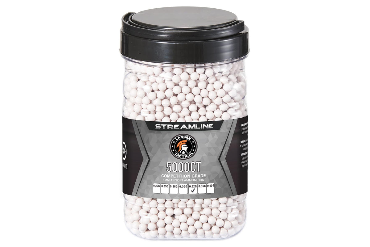 Lancer Tactical BBS 5,000-round bucket shown for efficient field replenishment and quick reloads