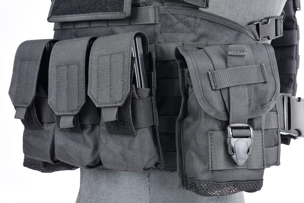 Lancer Tactical chest rig fold-down panel offering a low-profile setup.