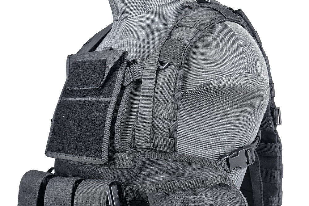 Lancer Tactical chest rig with pouches installed for immediate use.