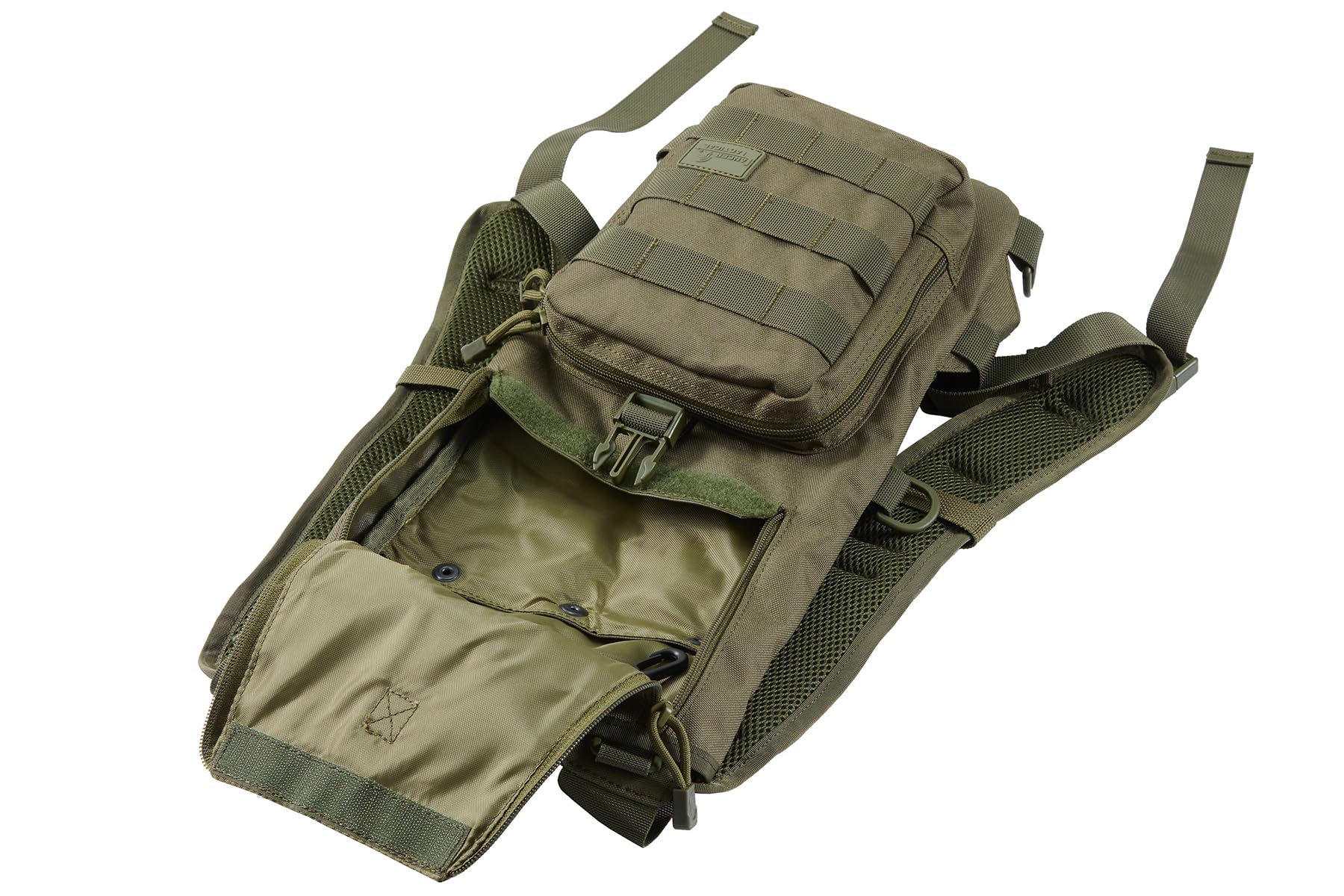 Lancer Tactical front PALS webbing and D-rings for quick accessory organization.