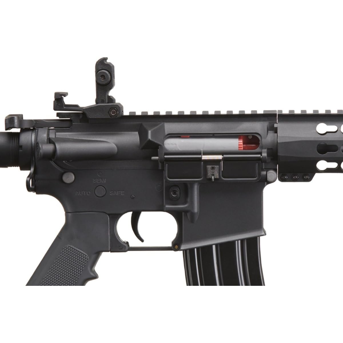 Lancer Tactical Gen 2 M4 flip-up sights for rapid target acquisition.