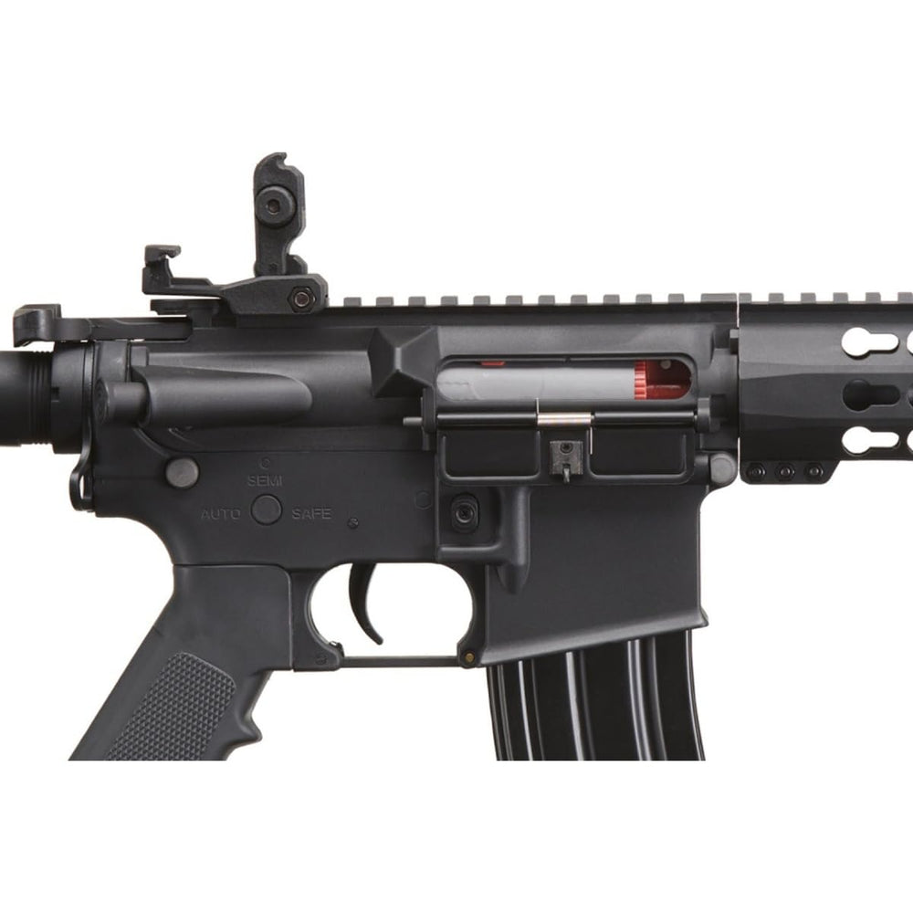 Lancer Tactical Gen 2 M4 flip-up sights for rapid target acquisition.