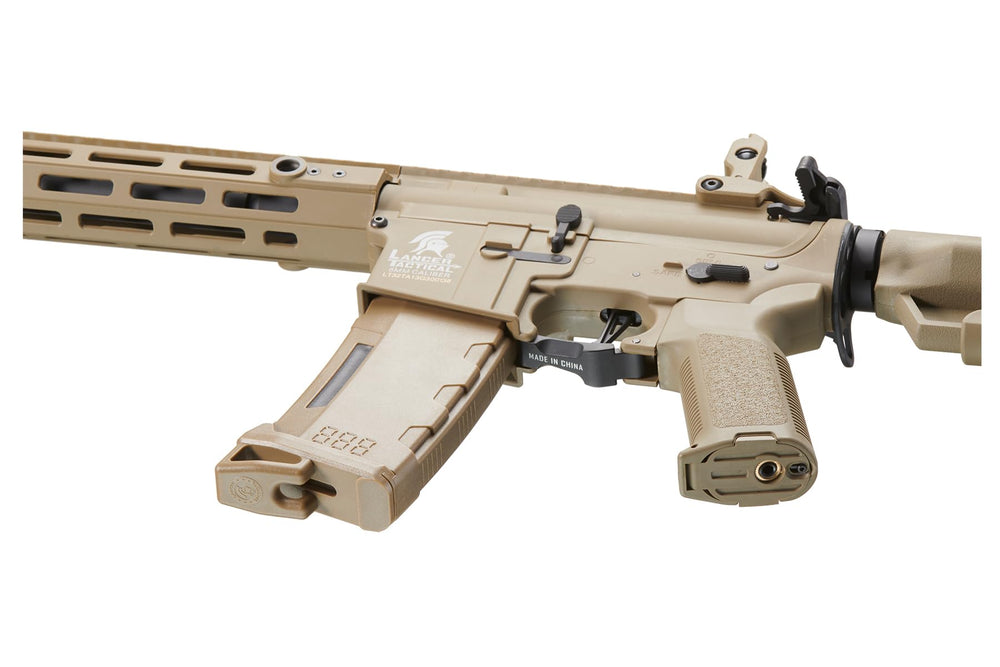 Lancer Tactical full-length 20mm rail supports optics and accessories.