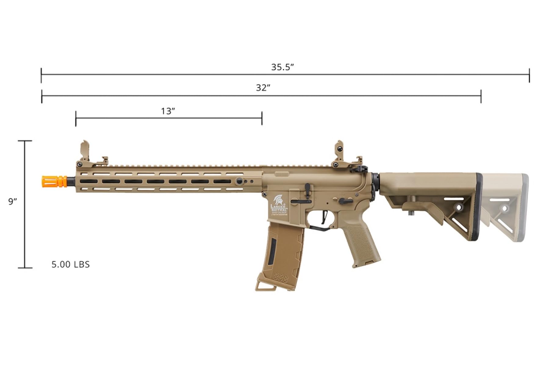 Lancer Tactical pistol grip with textured panels for secure grip.