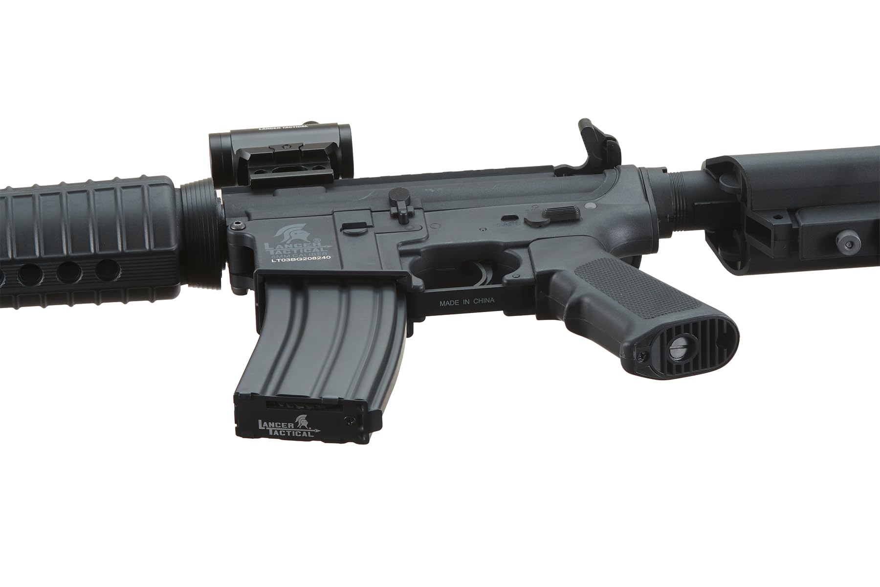 Lancer Tactical Gen 2 M4A1 with removable carry handle, adaptable setup.