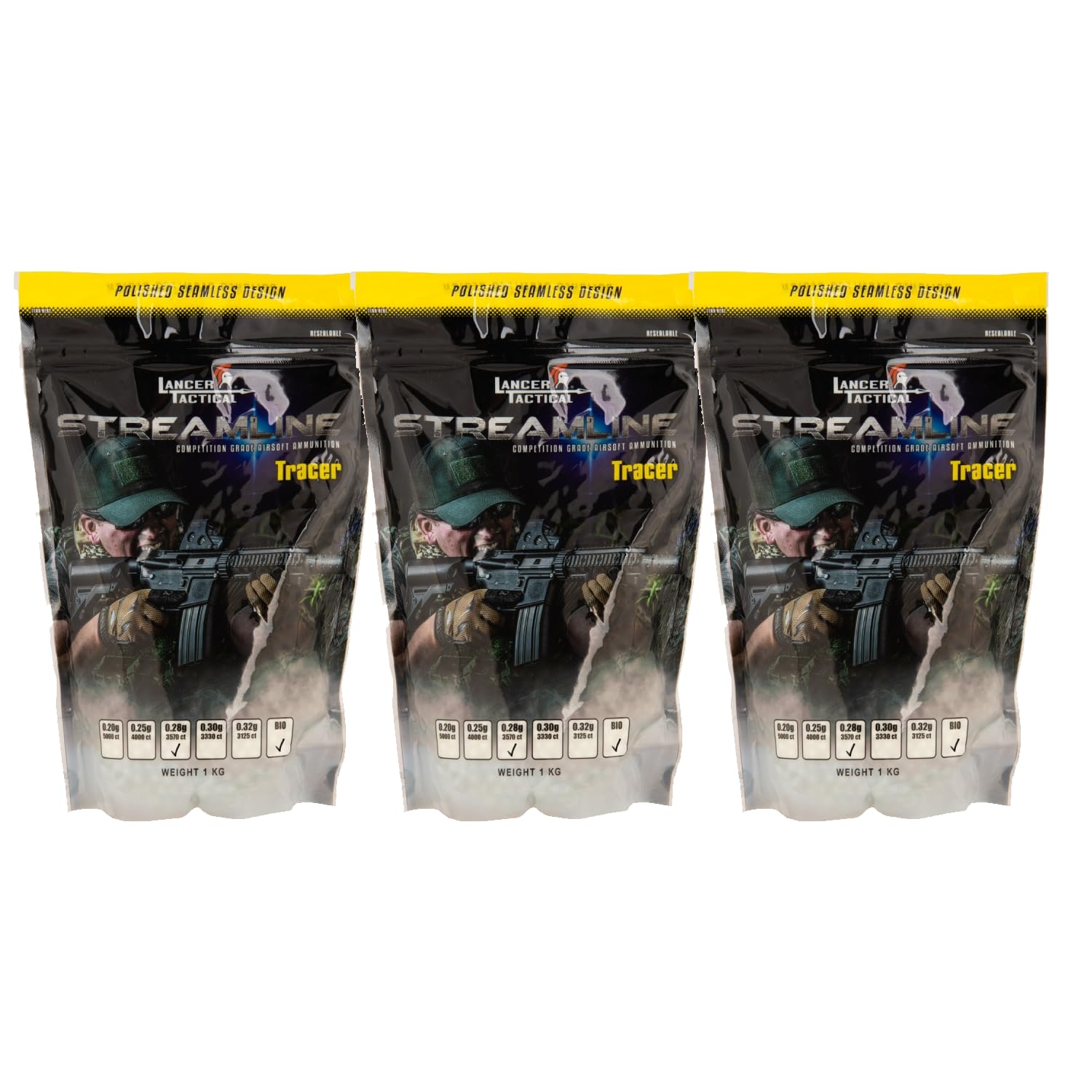 Lancer Tactical glow in the dark BBS for visibility and stable flight.