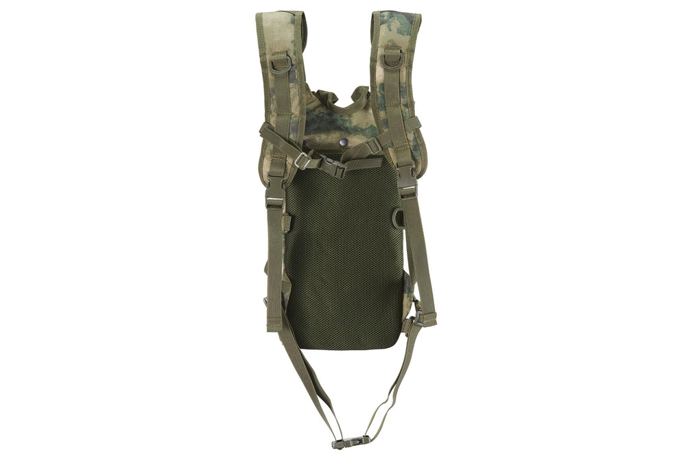 Lancer Tactical hydration pack includes waist and sternum straps for stable wear.