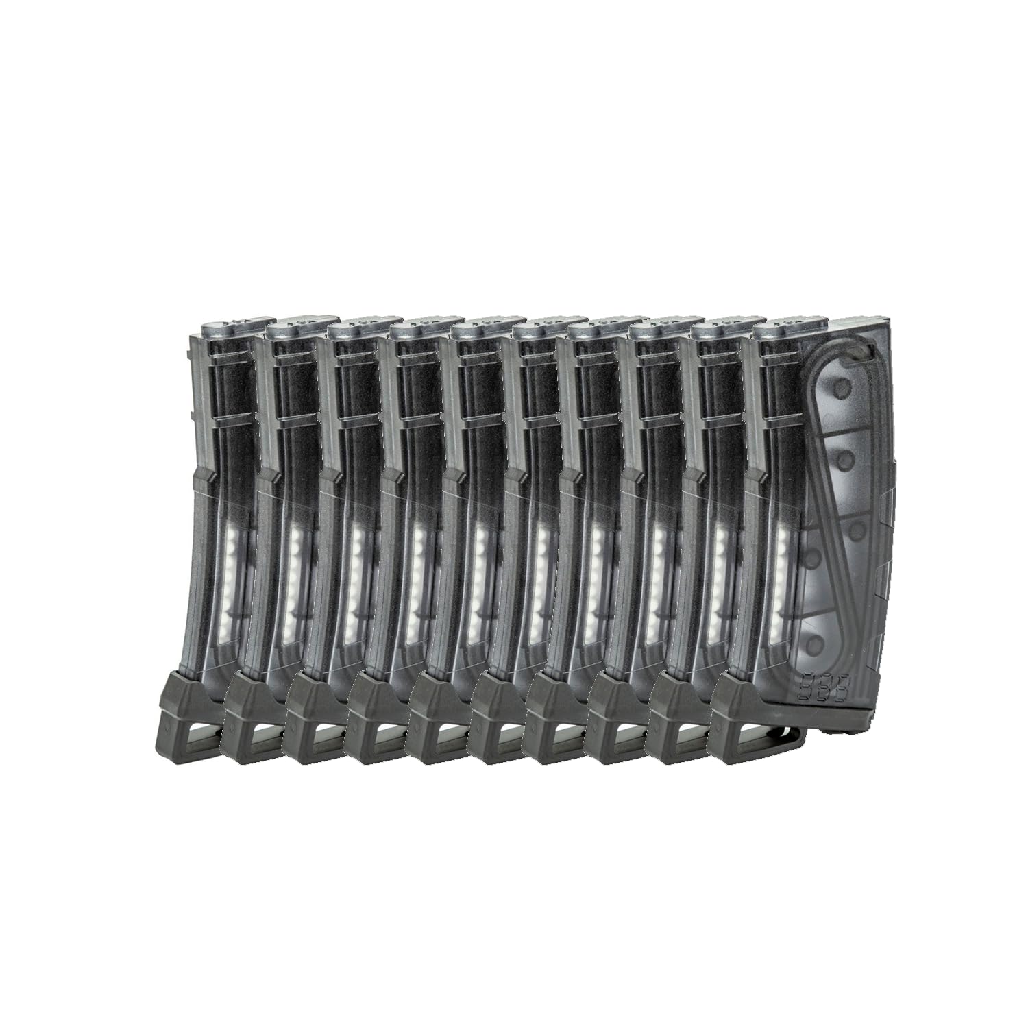 Lancer Tactical 130-round smoked mid-cap magazine with transparent window for quick BB count