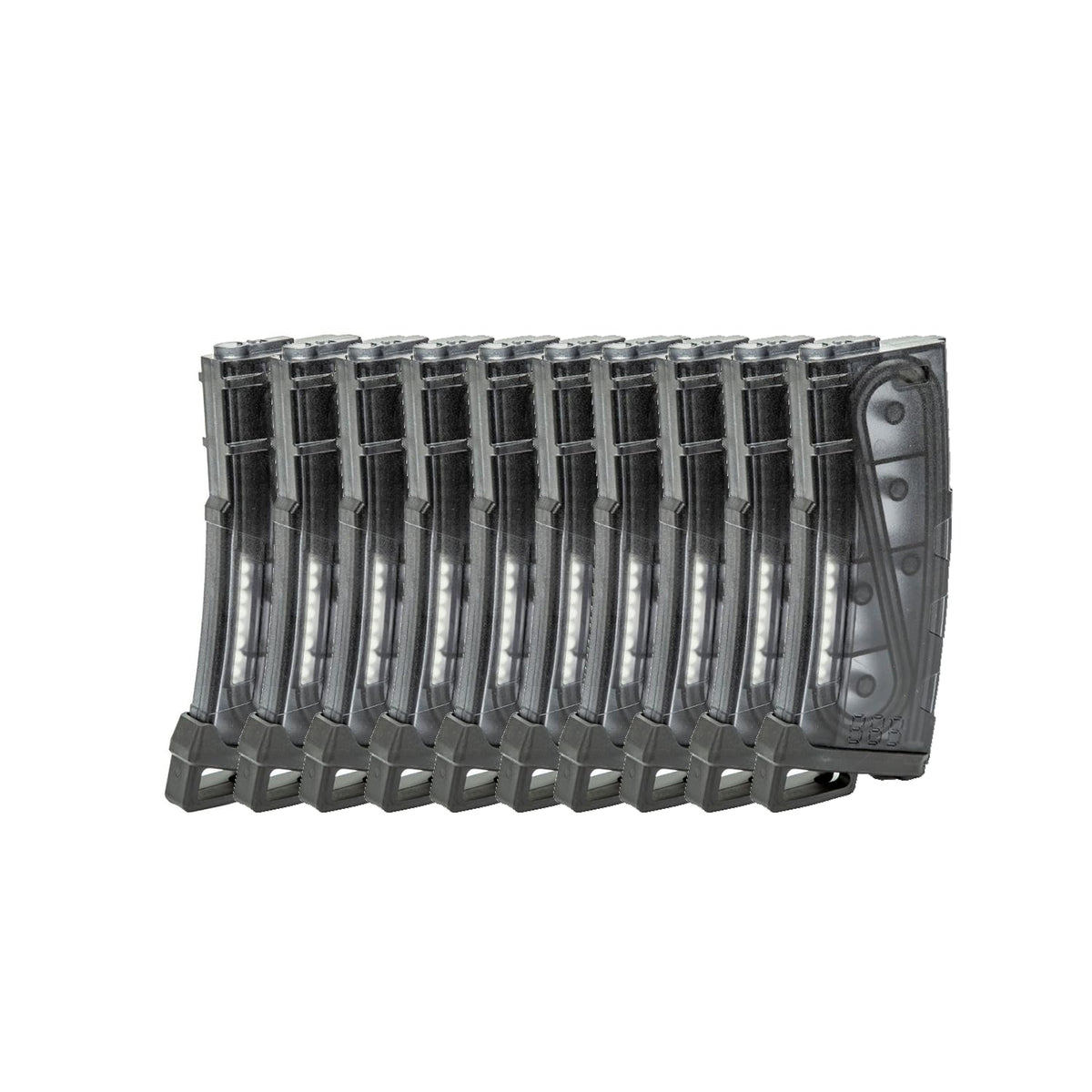 Lancer Tactical 130-round smoked mid-cap magazine with transparent window for quick BB count