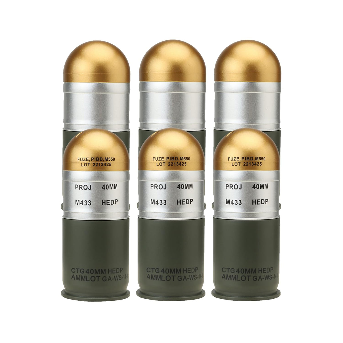 Lancer Tactical M433 HEDP dummy shell front view for realistic prop scenes.