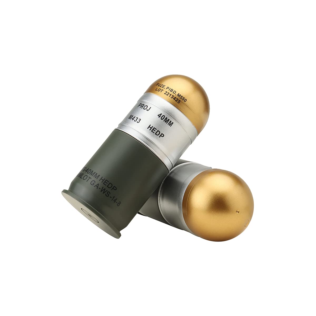 Side view of M433 HEDP dummy shells pack highlighting gold finish for authenticity.