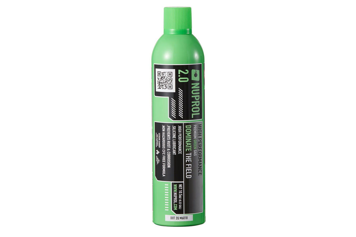 Lancer Tactical Nuprol 2.0 Ultimate Strong green gas bottle pour, ready for use.