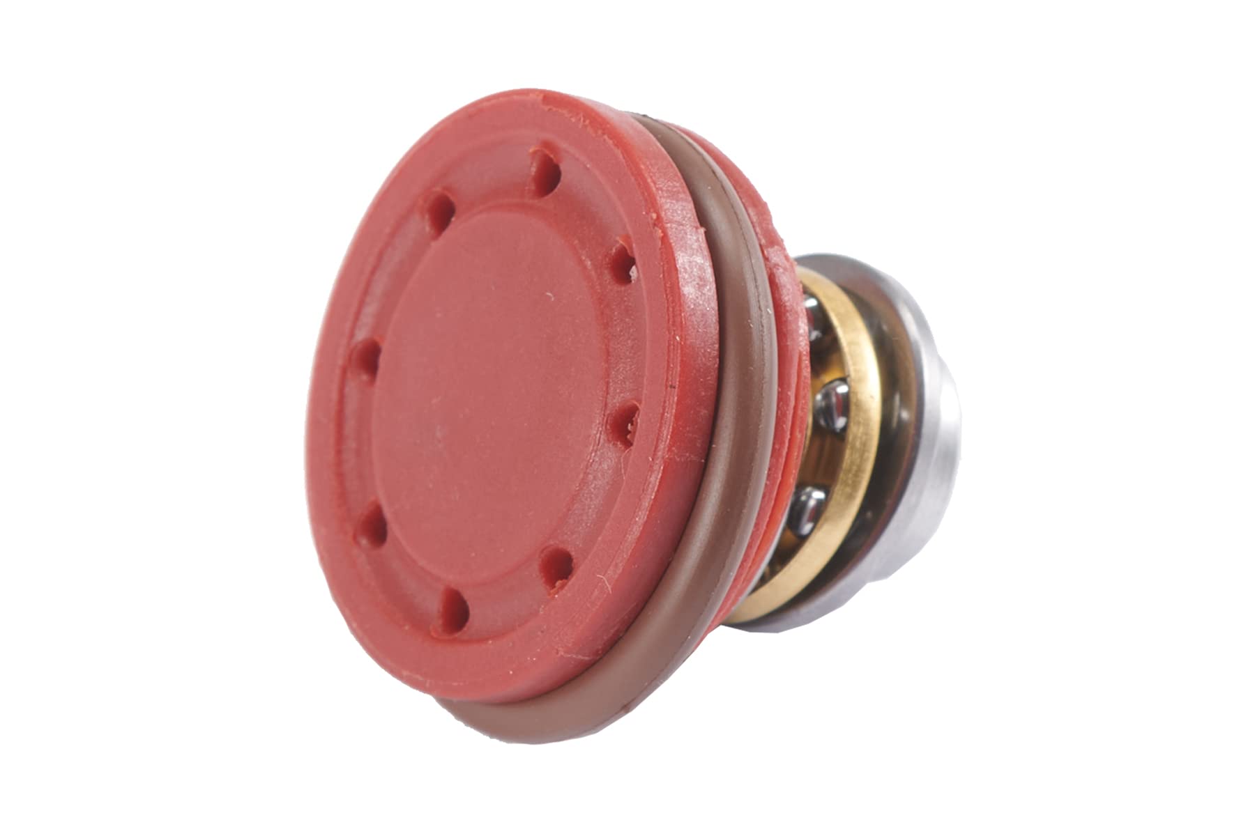 Lancer Tactical polycarbonate vented piston head close-up shows durability and red finish.
