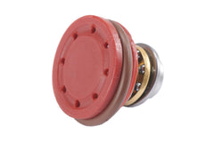 Lancer Tactical polycarbonate vented piston head close-up shows durability and red finish.