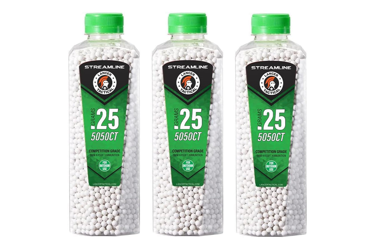 Lancer Tactical Streamline BBs bottle X3 for outdoor play with consistent feeding.