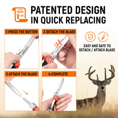 Lancergear quick-release button enables fast blade changes in the field.
