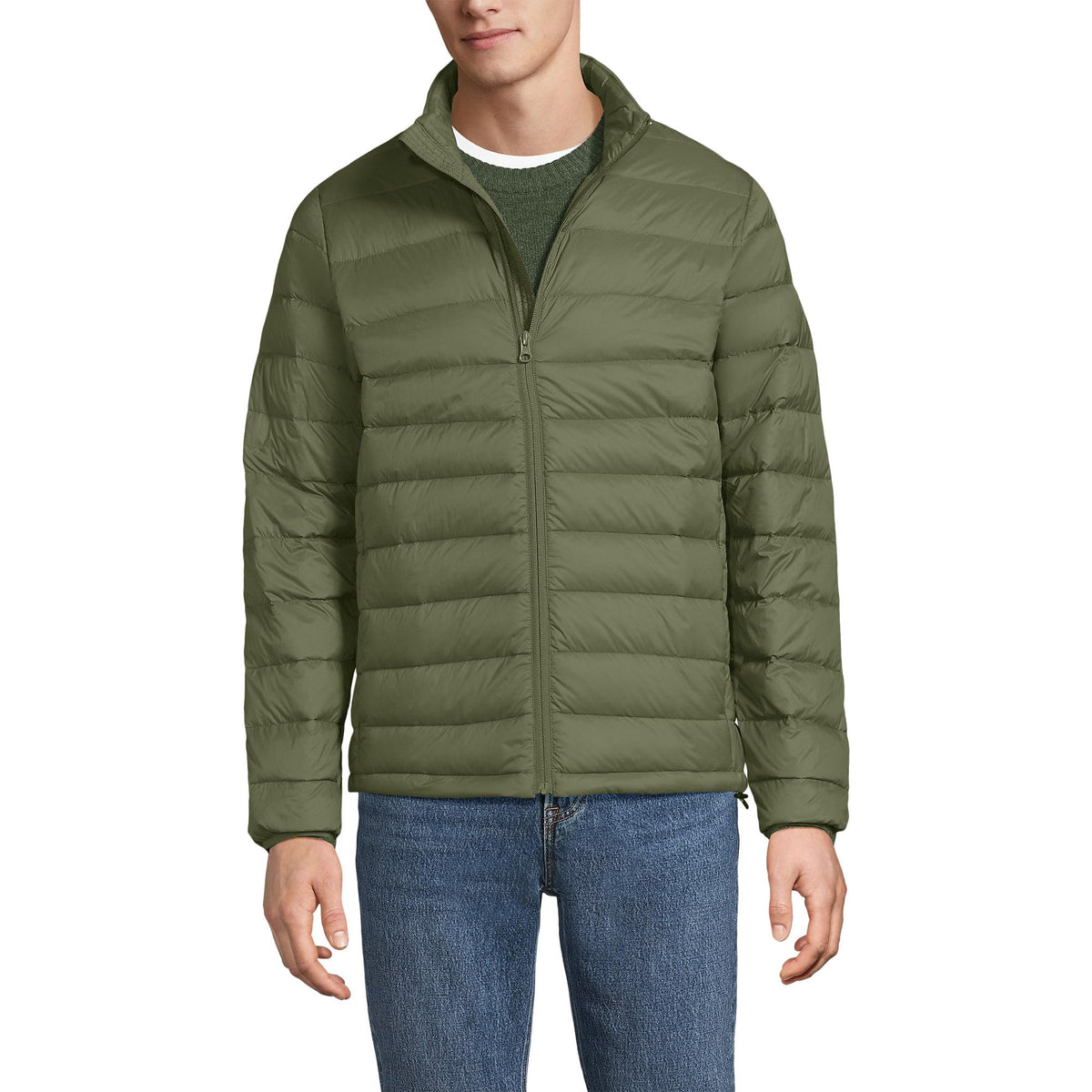 Lands' End Mens Wanderweight Down Jacket front view showing warmth and wind resistance