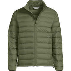 Lands' End Mens Wanderweight Down Jacket River Stone Green hood detail offers added warmth on windy days.