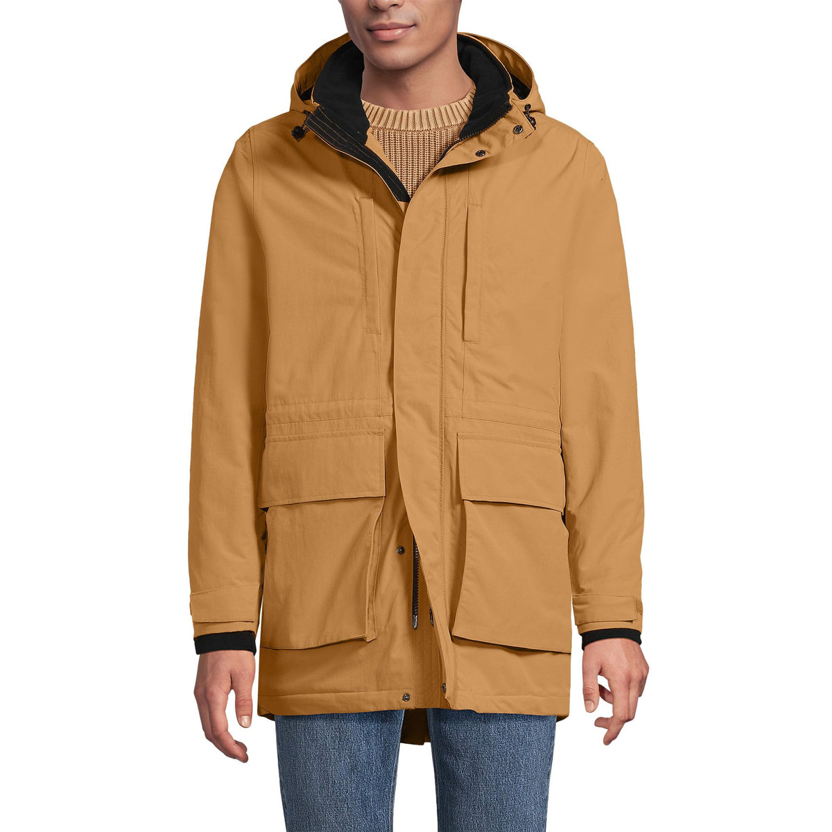Lands' End Squall Parka front view shows windproof, waterproof protection for winter commutes.