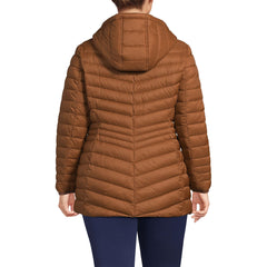 Lands' End Wanderweight down jacket with hood for lightweight warmth during commutes and outdoors.