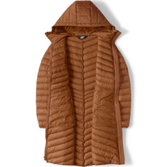 Lands' End packable chevron wanderweight down coat packed in bag illustrates ultra light packing