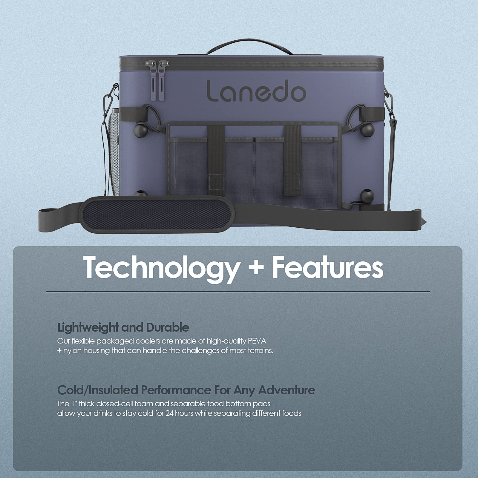 Lanedo Deep Freeze Cooler interior shows 34-can capacity and lunch space