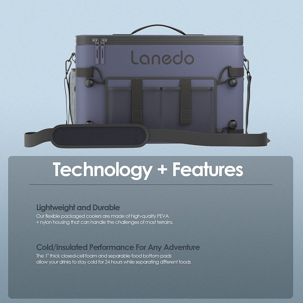 Lanedo Deep Freeze Cooler interior shows 34-can capacity and lunch space