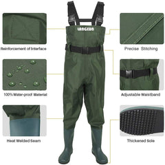 LANGXUN chest waders kids adjustable-straps on a growing child for easy on/off