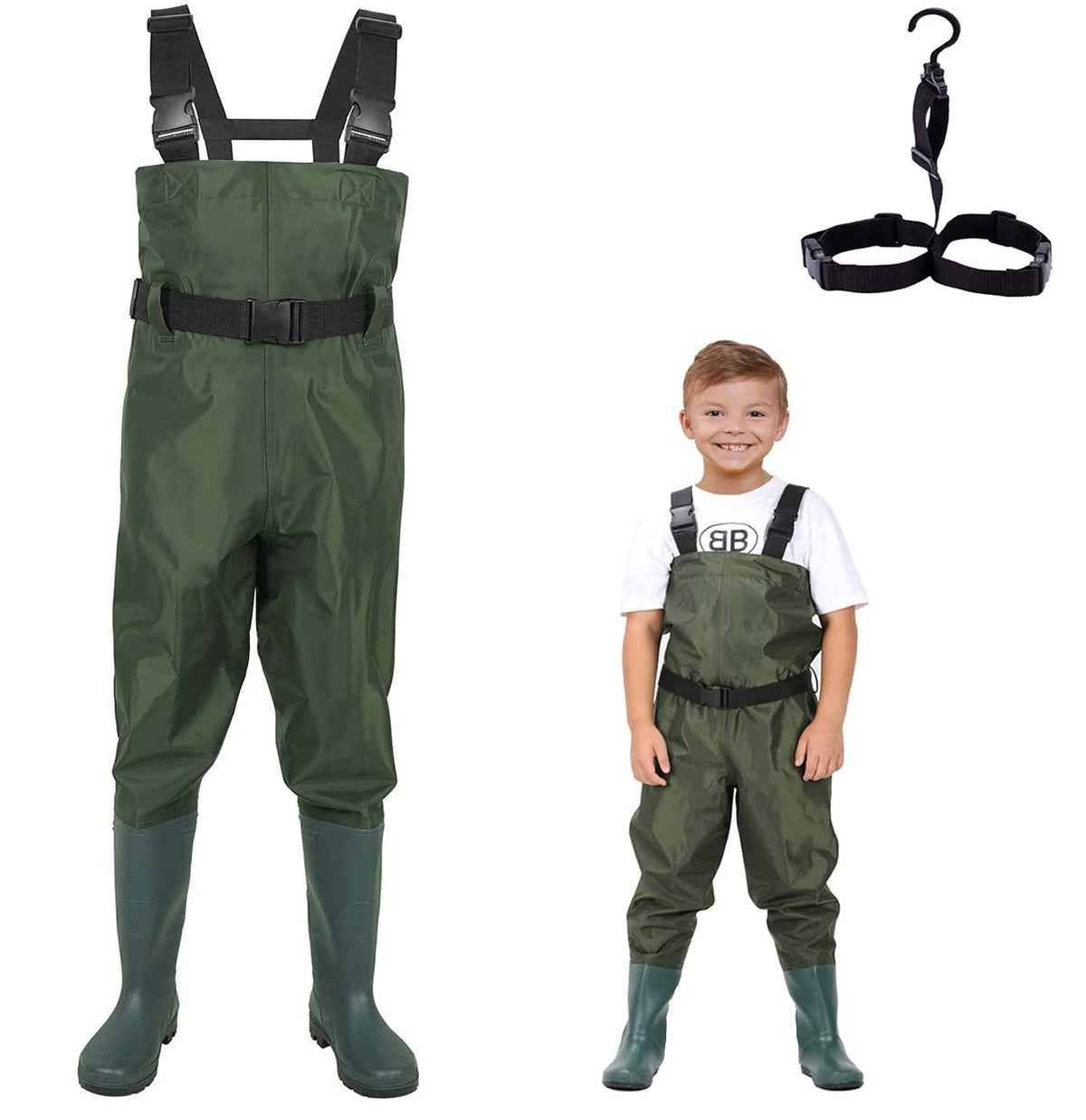LANGXUN chest waders kids front-view showing lightweight breathable design for outdoor adventures
