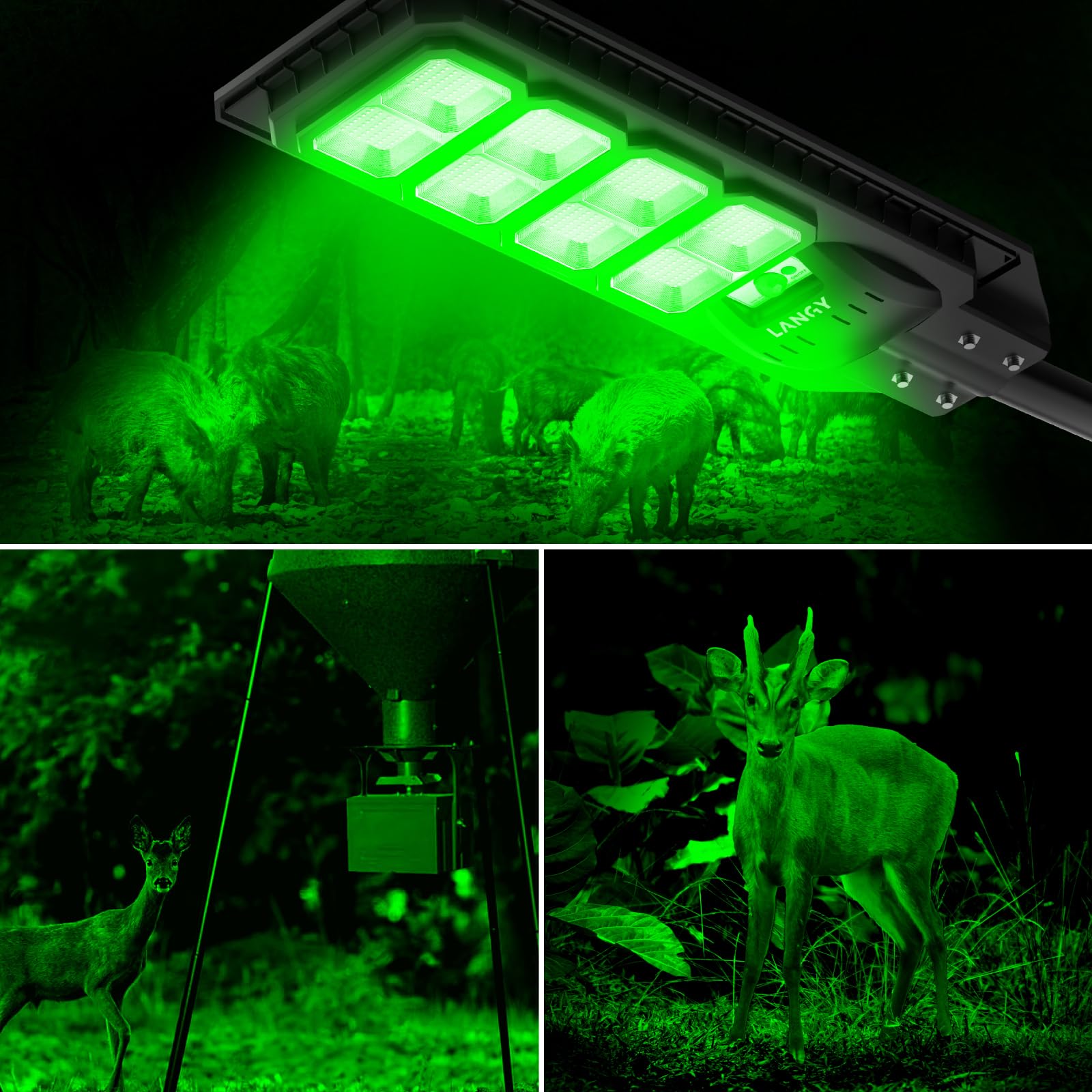 LANGY green hunting light dusk-to-dawn mode with remote brightness
