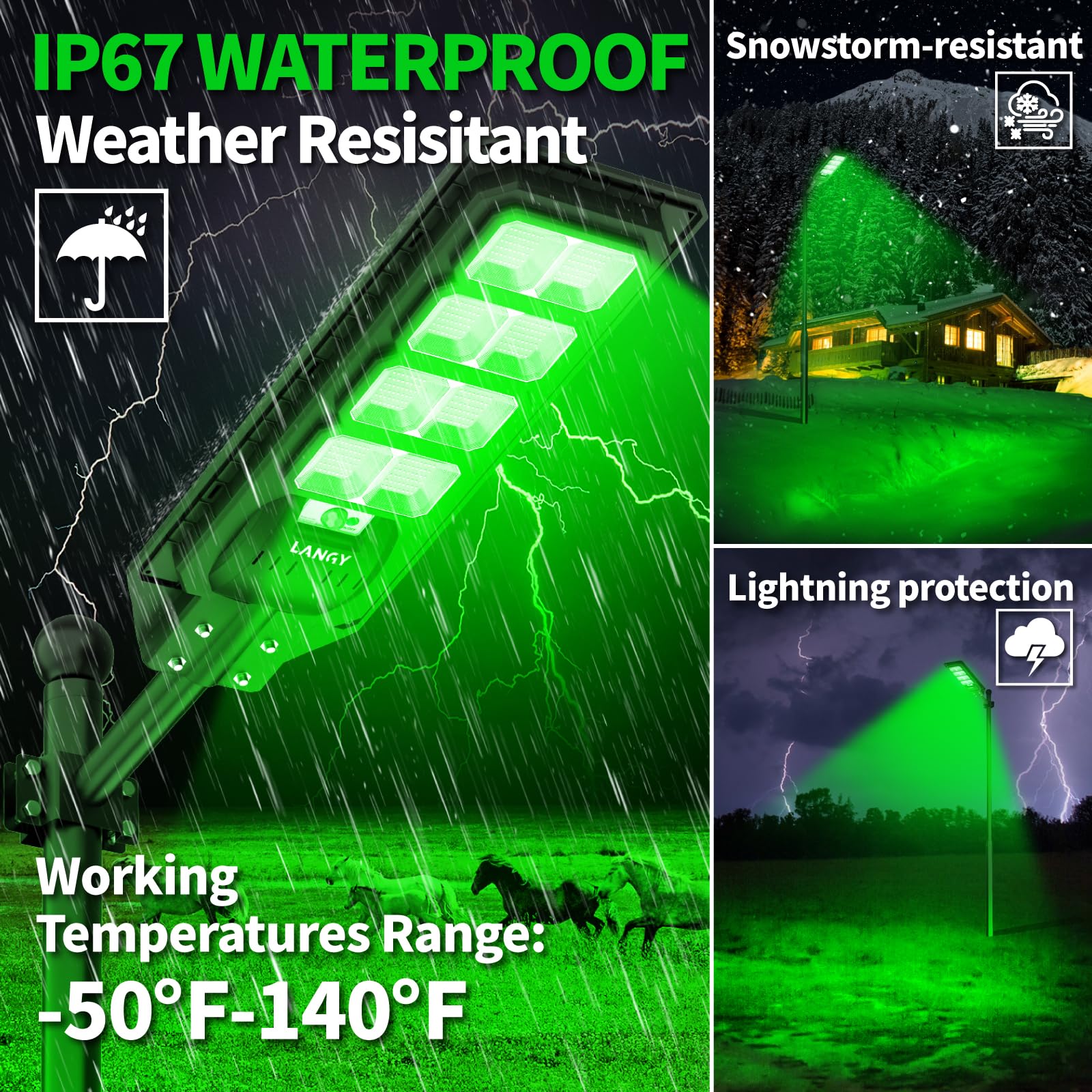 LANGY green hunting light at night with long-range hog illumination