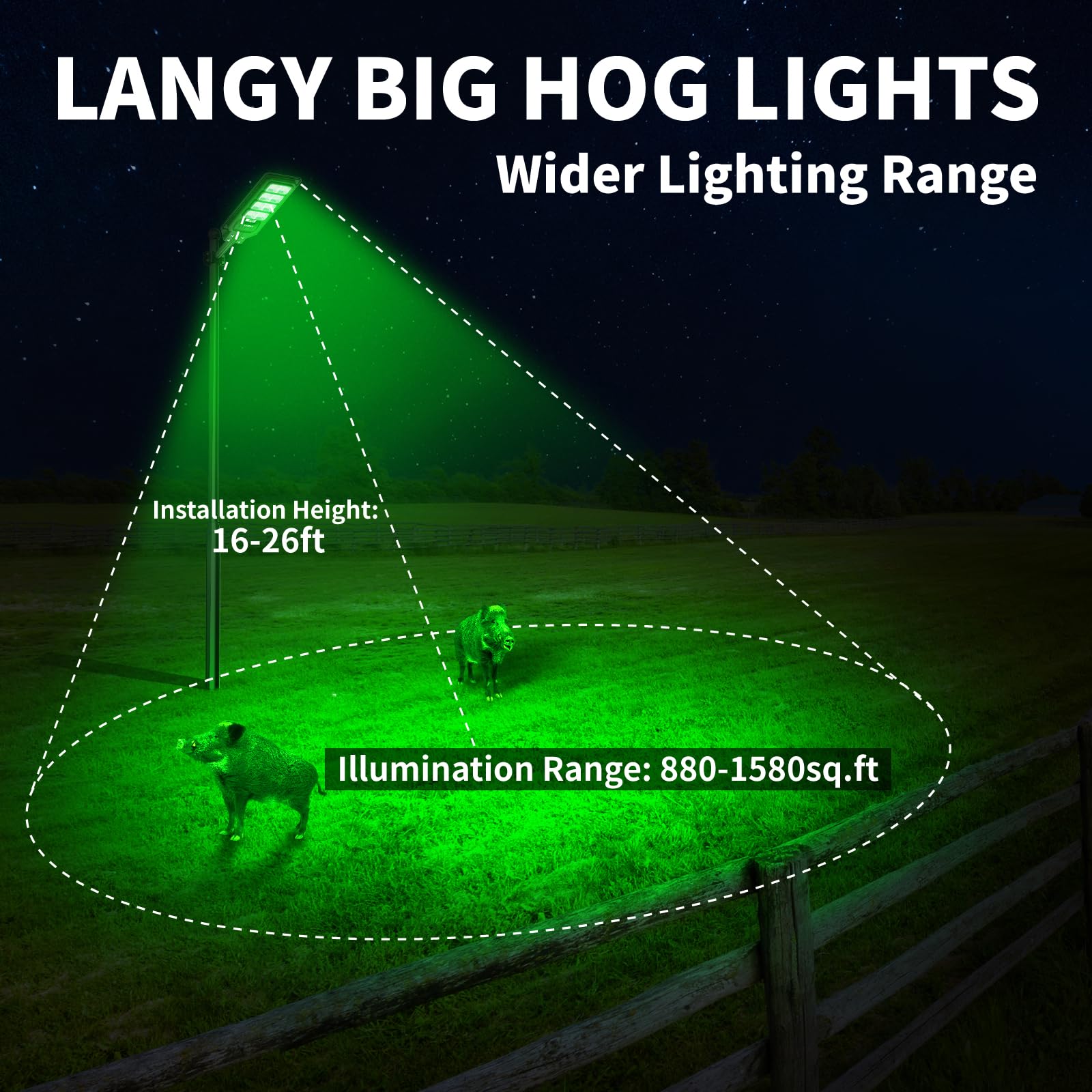 LANGY green hunting light mounted on tree with included bracket