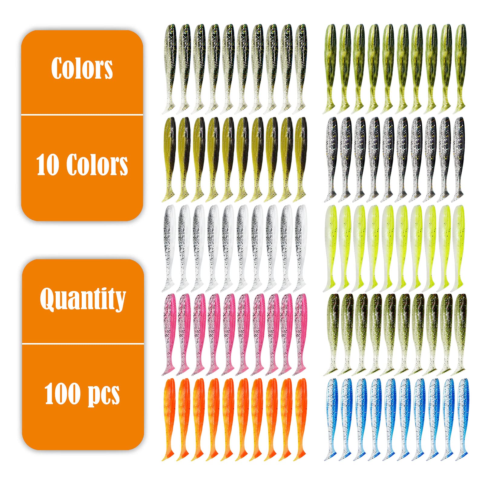 Assorted colors of 2.75 inch swimbaits in the set (10 colors)
