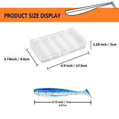 Close-up of soft plastic swimbaits showing double hook slot design
