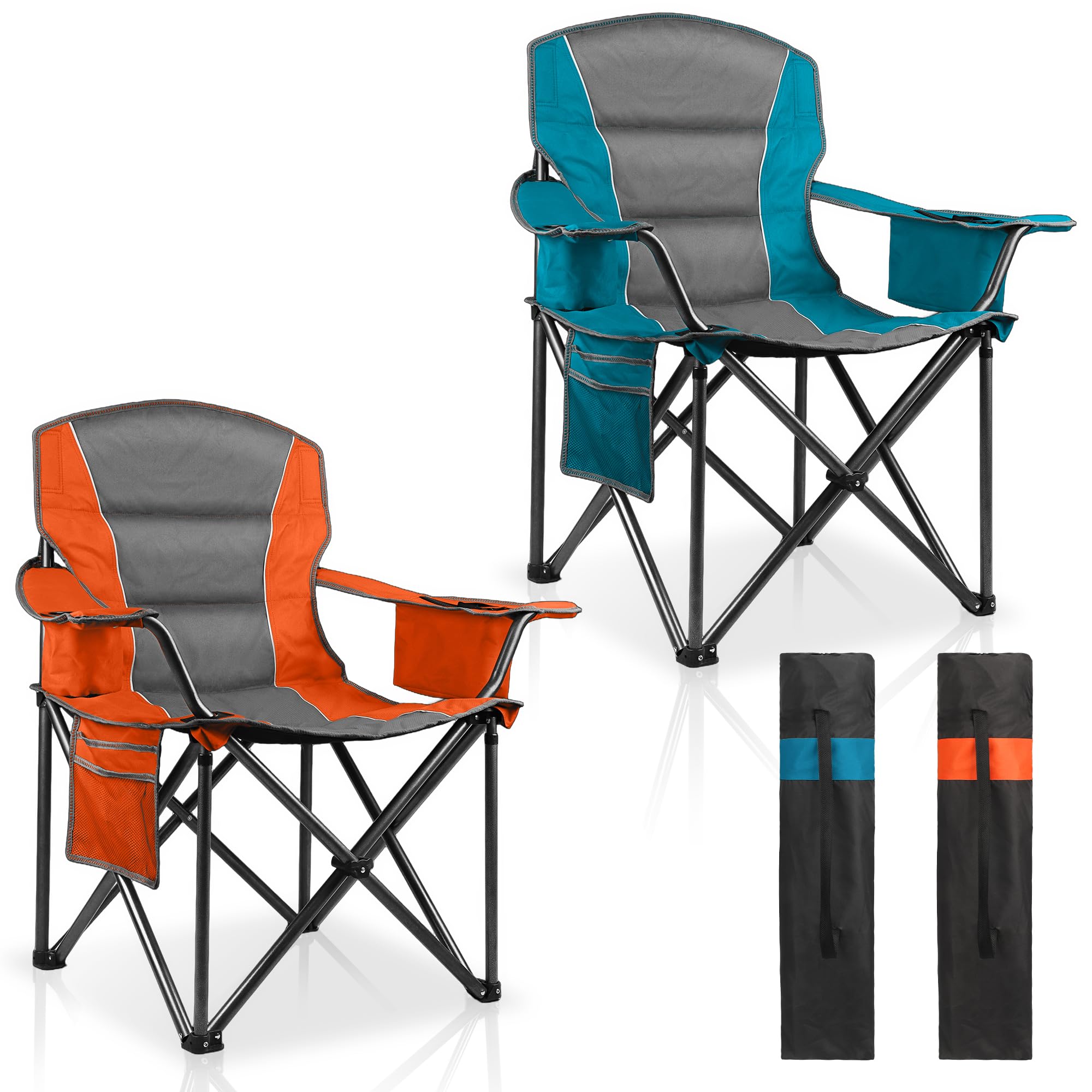 LANMOUNTAIN 2Pack padded camping chairs fold for easy transport and quick setup