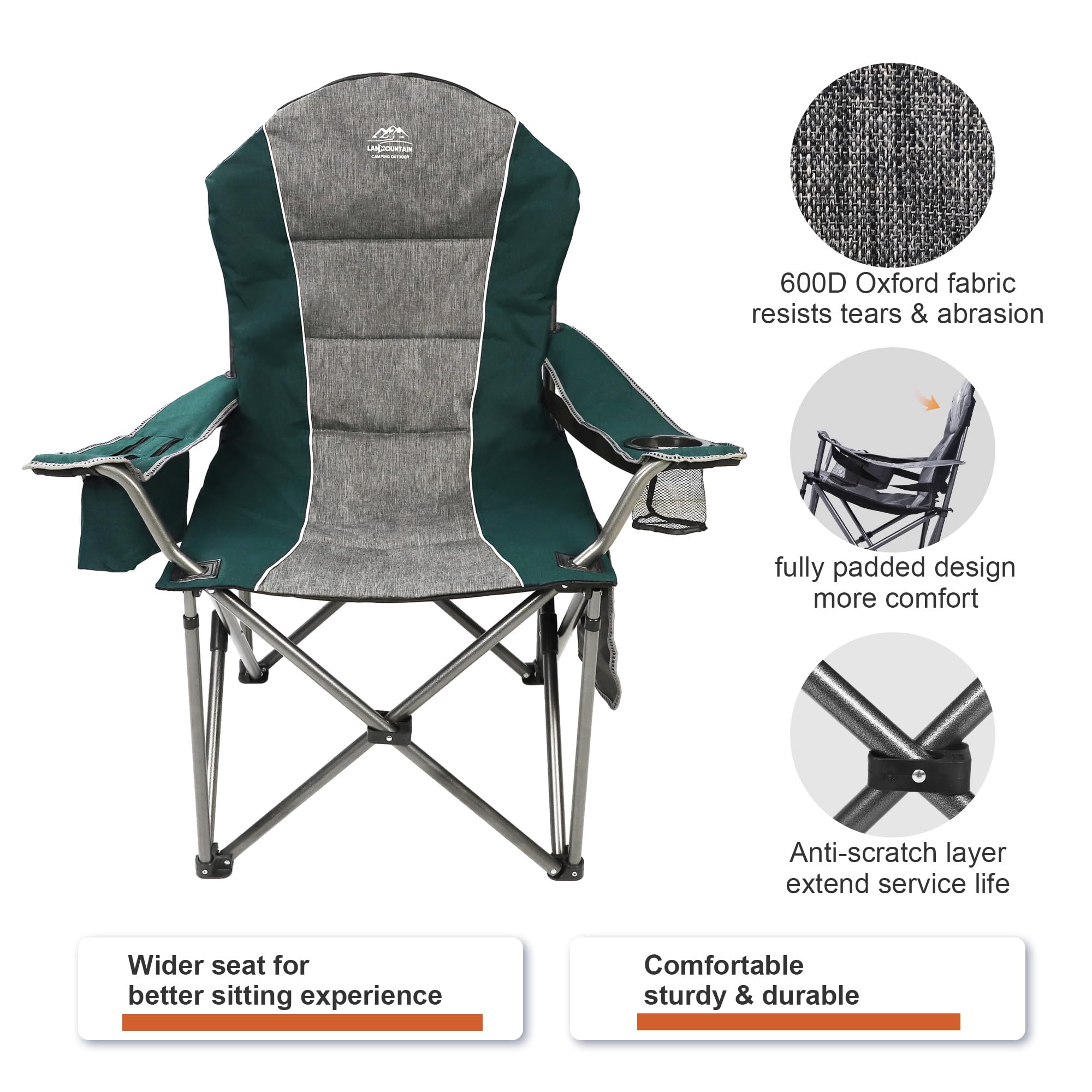 LANMOUNTAIN camping chair folded compactly fits in a car trunk.