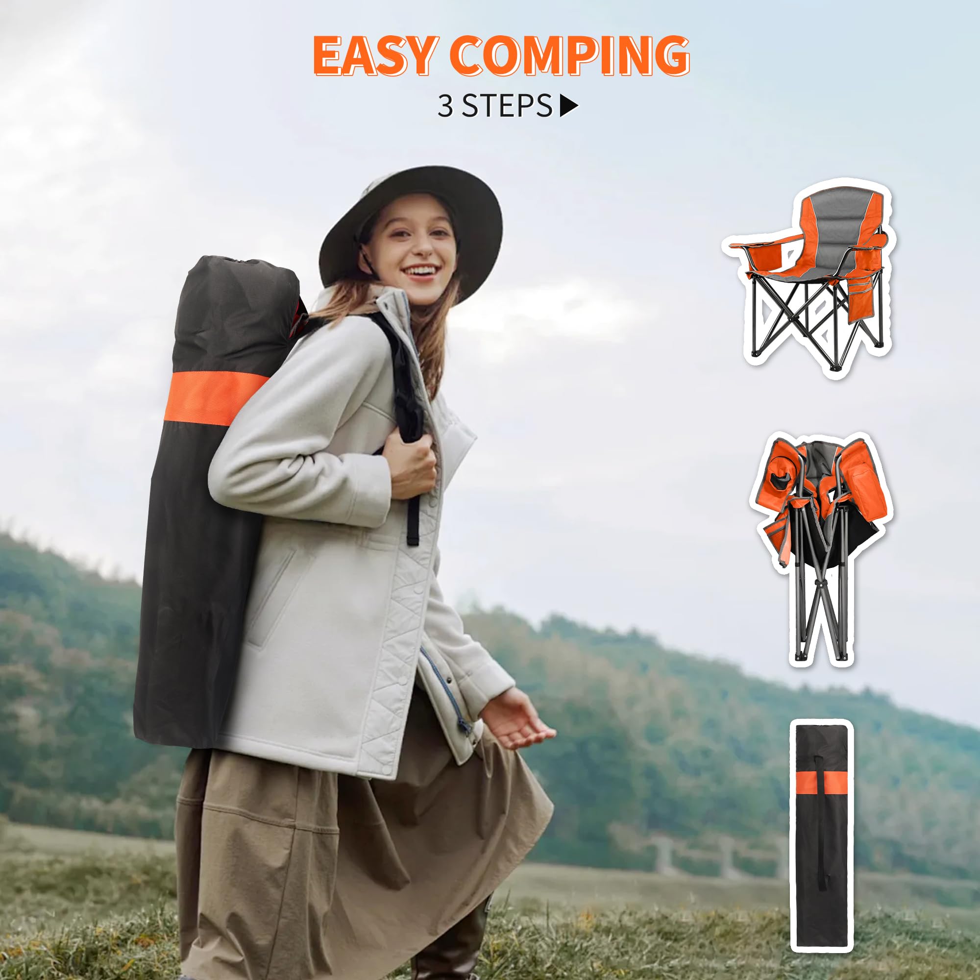 LANMOUNTAIN chair features cooler bag to keep drinks cold during outdoor time