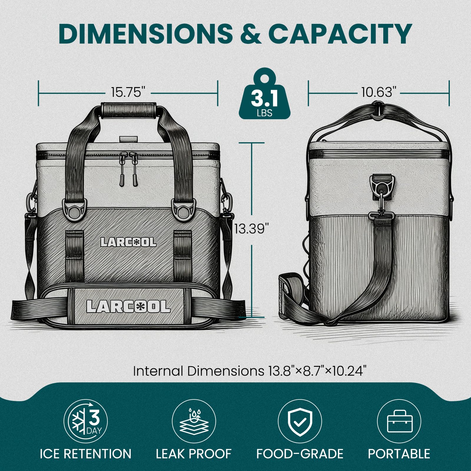 LARCOOL soft cooler close-up nylon material highlights rugged, lightweight construction for outdoor adventures