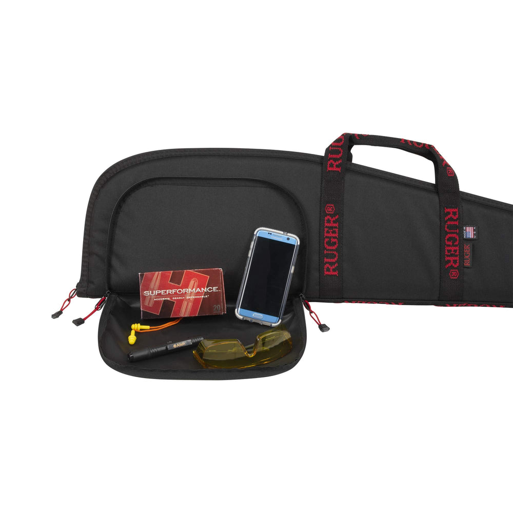 Large zippered accessory pocket on rifle case