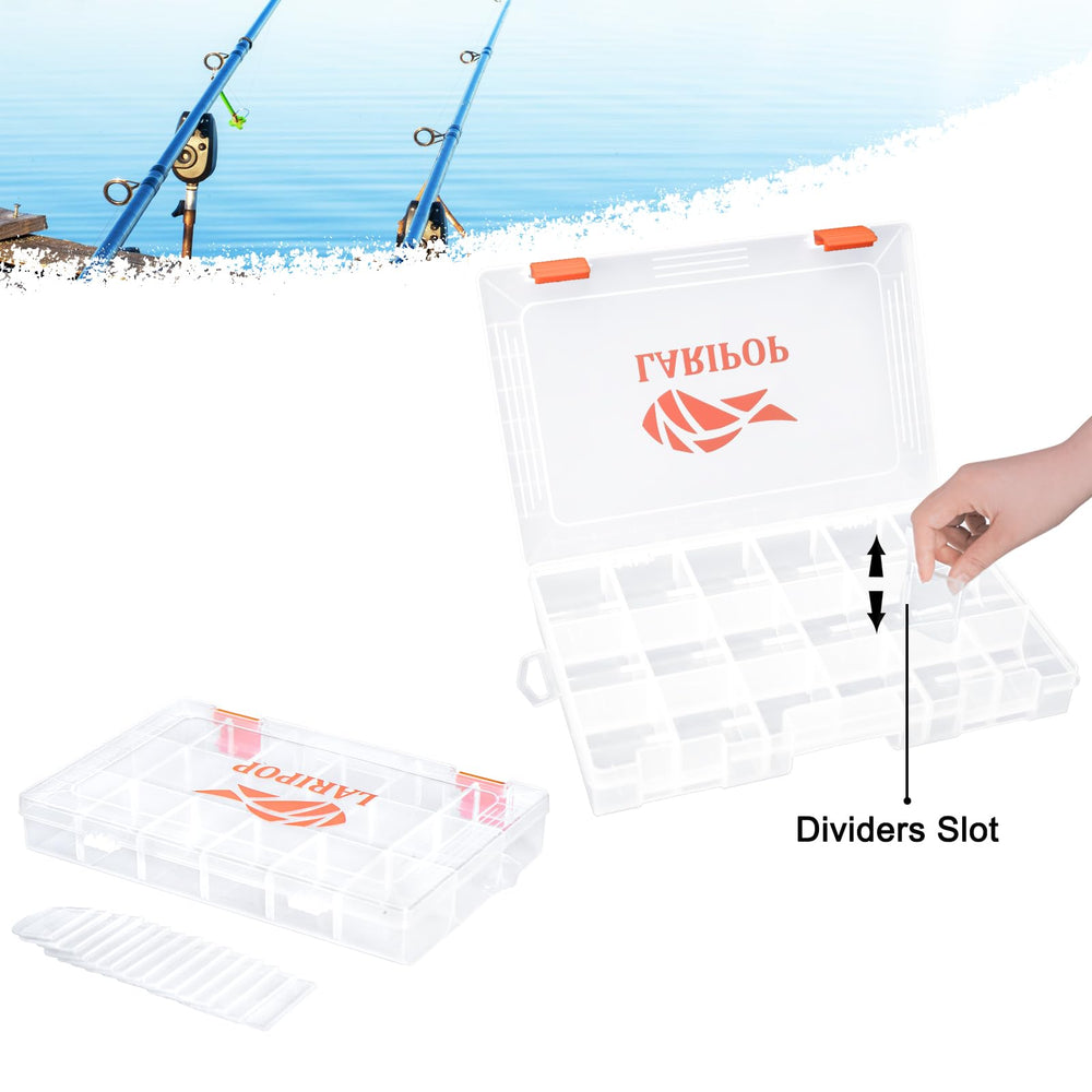 LARIPOP transparent tackle box visibility enables quick bait identification at a glance.
