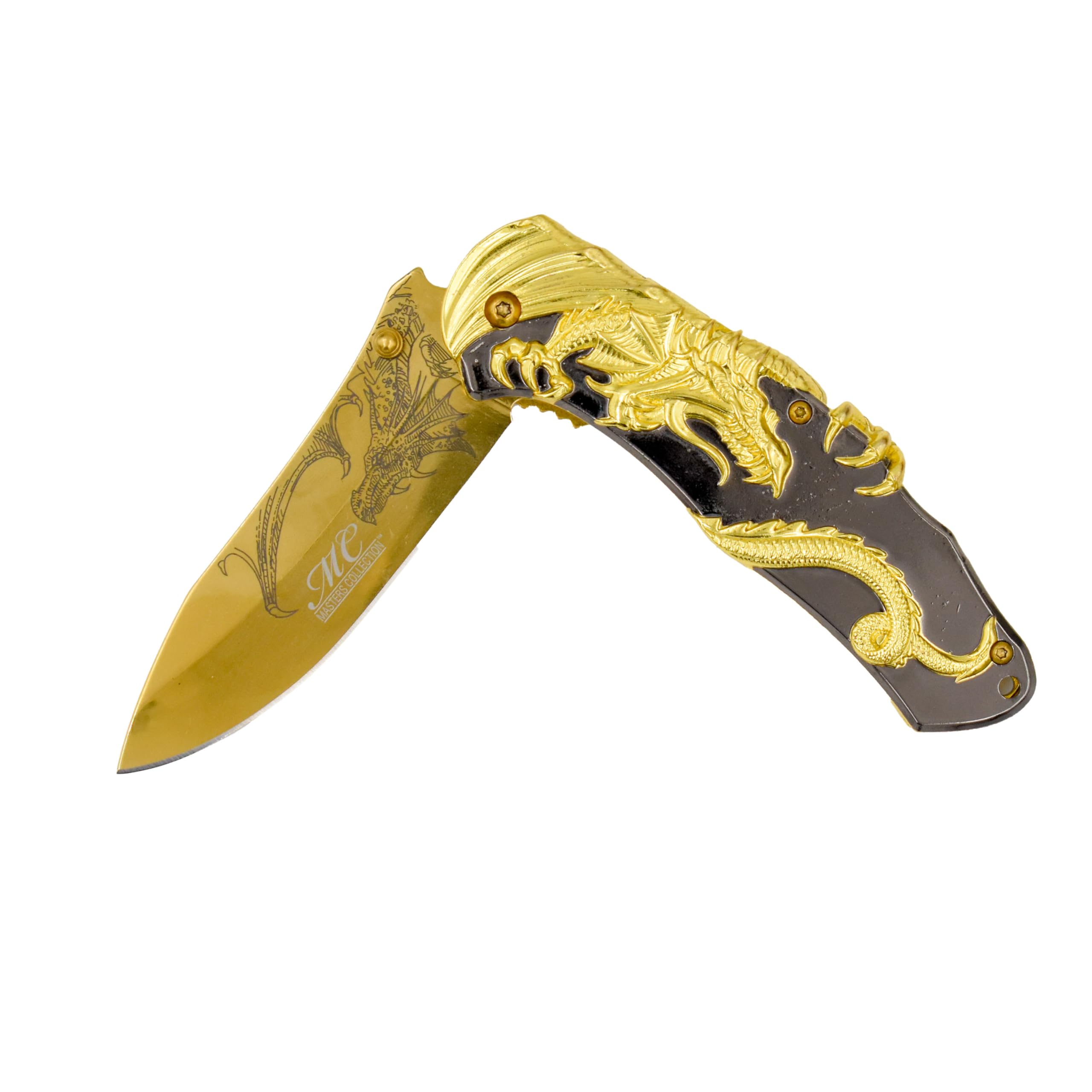 Laser-etched dragon on blade of MC-A045