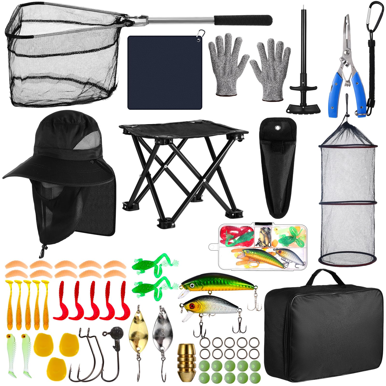 Lasnten fishing tool kit bag with tools secured for travel convenience.